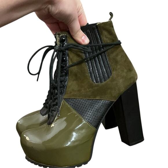 Matiko AI Colorblock Leather Lace Up Platform Heeled Boots - Picture 3 of 13